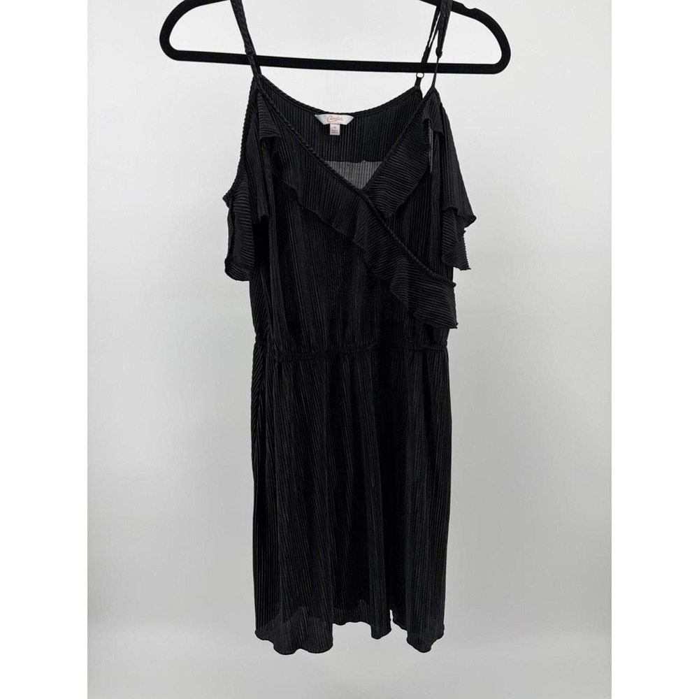 Candies Black Off-Shoulder '70's Retro Style Dress w/Pockets, Silky, Size Medium